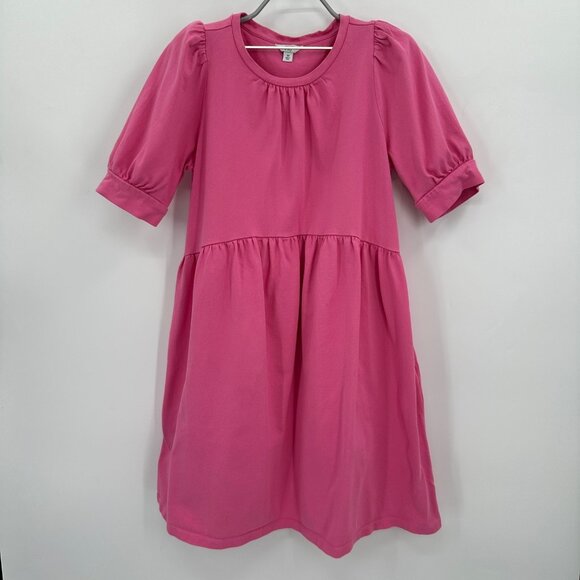 Crown & Ivory Hot Pink Babydoll Dress size M 100% Cotton Short Sleeve Mini - Picture 1 of 8